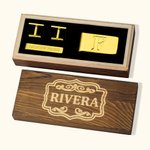 Set di gemelli e fermasoldi e fermacravatte da uomo personalizzati con scatola di legno