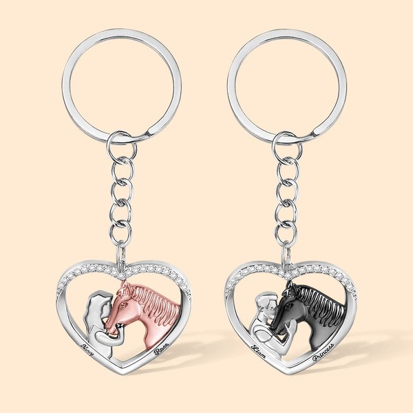 Porte-clé Personnalisé Forme de Coeur et Cheval Décoration de Clé avec Nom Mémorial Cadeaux d'anniversaire pour Fermier Amoureux des Chevaux