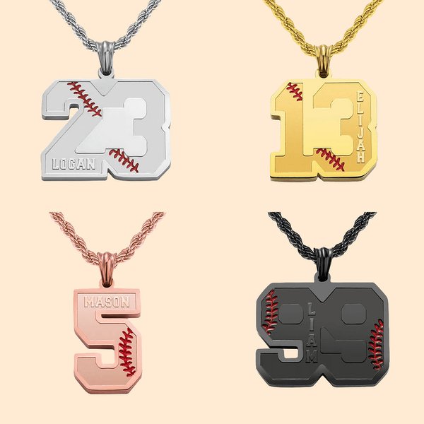 Collar personalizado de acero inoxidable de béisbol y softball con número y nombre grabados Regalo de cumpleaños para amantes del deporte