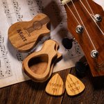 Pics de guitare photo en bois personnalisés avec étui en bois