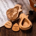 Pics de guitare photo en bois personnalisés avec étui en bois