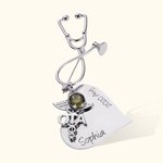 Broche d'allaitement coeur stéthoscope personnalisé avec pierre de naissance