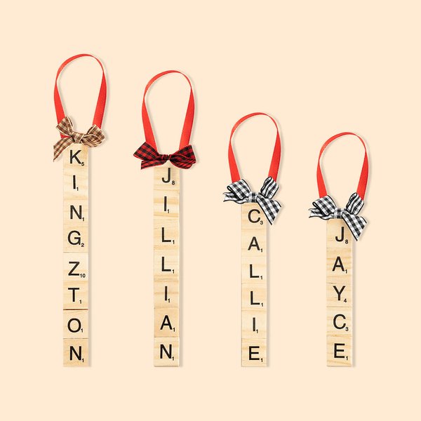 Personalised Wooden Christmas Ornaments Tree Decorations Scrabble Letter