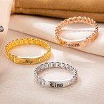Personalizado Nombre Grabado Plata de Ley Signet Anillo de cadena cubana