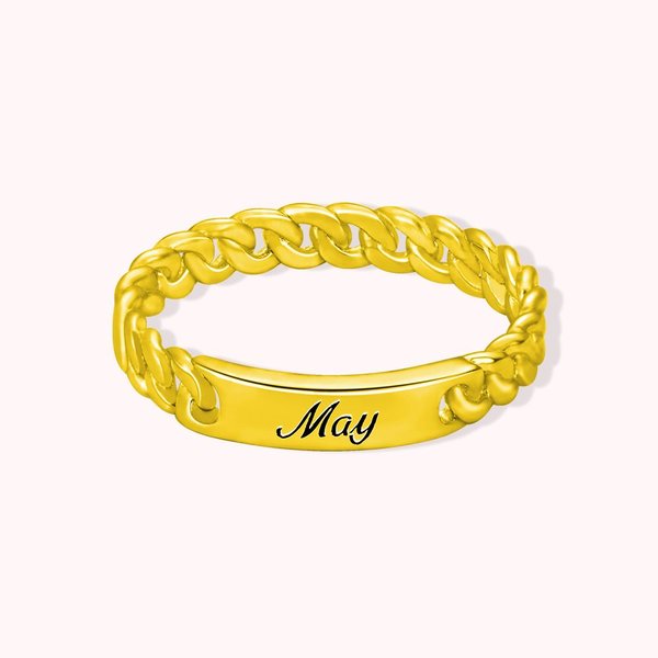 Personalized Name Engraved Sterling Silver Signet Cuban Chain Ring