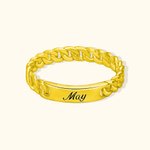 Personalizado Nombre Grabado Plata de Ley Signet Anillo de cadena cubana