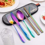 Couverts en Acier Inoxydable avec Étui Portable Personnalisés avec Nom Cadeau Camping Voyage pour Famille Ami