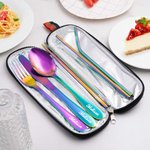 Couverts en Acier Inoxydable avec Étui Portable Personnalisés avec Nom Cadeau Camping Voyage pour Famille Ami