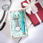 Personalized Medical Clip on Fob Watch & Ballpoint Pen Set with Engraved Name and Gift Box Thank You Birthday Gift for Nurses Doctors Vets