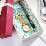 Personalized Medical Clip on Fob Watch & Ballpoint Pen Set with Engraved Name and Gift Box Thank You Birthday Gift for Nurses Doctors Vets
