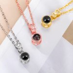 Collier Double Coeur en Argent Sterling Personnalisé avec Projection de Photo et Je t'aime en 100 Langues Cadeau Anniversaire pour Femme