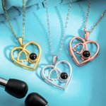 Personalised  Heart Stethoscope I Love You in 100 Languages Photo Projection Necklace 925 Sterling Silver