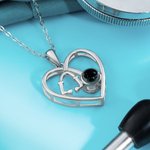 Personalised  Heart Stethoscope I Love You in 100 Languages Photo Projection Necklace 925 Sterling Silver