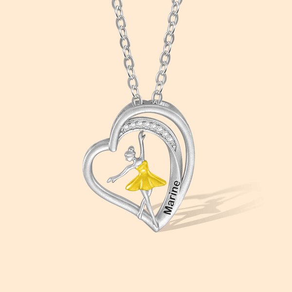 Personalizado Ballet Dancing Girl Collar con circón y grabado Nombre Corazón Colgante Joyería Regalo para bailarina amante de la danza