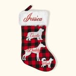 Silhouette di animale domestico personalizzata Calza di Natale a quadri rossi