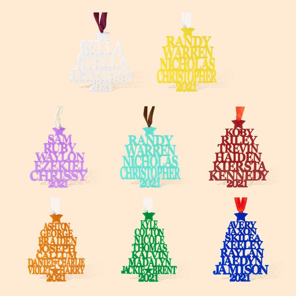 Personalised Family Name Tree Christmas Hanging Ornament