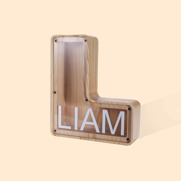 Personalised Wooden Letter Piggy Bank Initial Coin Bank with Name Newborn Keepsake Birthday Christmas for Kids