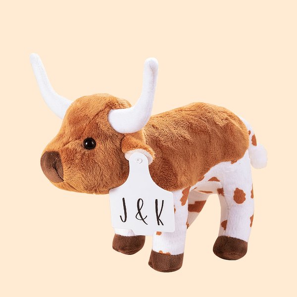 Poupée en peluche Longhorn Cow Personnalisée avec texte photo Cadeau d'anniversaire pour enfant Amoureux des vaches
