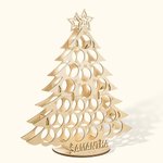 Porte-Bouteilles de Vin en Bois Personnalisé avec Nom Calendrier de l'Avent Noël en Forme de Sapin Cadeau Fête Nöel pour Famille