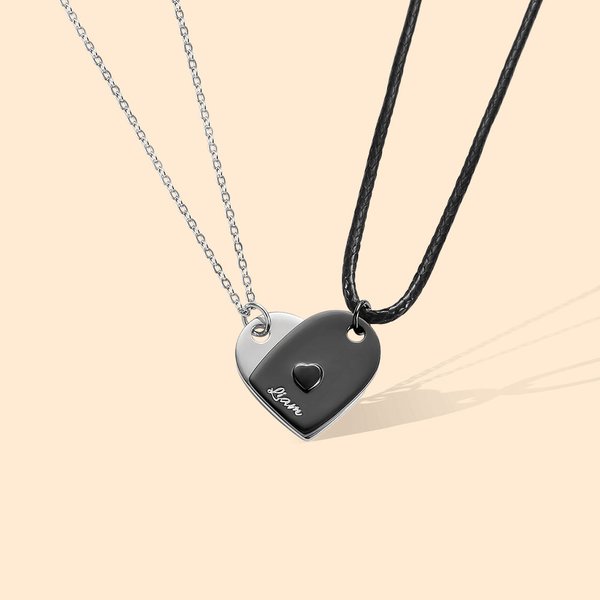 Personalisierte Liebe Herz Paar Halskette mit Text Valentinstag Geschenk für Paar 2 Pcs