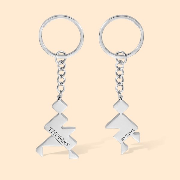 Llavero con nombre de pareja de 2 piezas de elementos geométricos personalizados