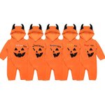 Custom Embroidered Halloween Pumpkin Color Toddler Hooded Jumpsuit