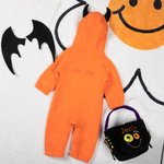 Custom Embroidered Halloween Pumpkin Color Toddler Hooded Jumpsuit