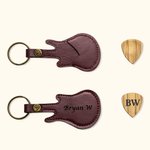 Plettro per chitarra in legno inciso personalizzato Custodia in pelle a forma di chitarra Portachiavi con testo Regalo di Natale per chitarrista music