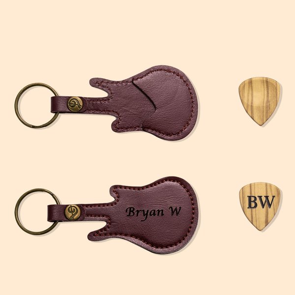 Porte-Clés Pochette en Forme de Guitare avec Médiator en Bois Personnalisé avec Texte Gravé Cadeau de Noël pour Guitariste Musicien