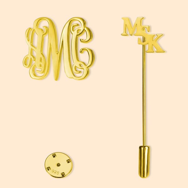 Personalised Monogram Initial Lapel Brooch Pin Birthday Wedding Anniversary Gift for Men