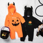 Custom Embroidered Halloween Pumpkin Color Toddler Hooded Jumpsuit