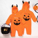 Custom Embroidered Halloween Pumpkin Color Toddler Hooded Jumpsuit