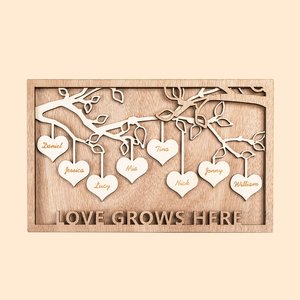Personalised Wood Hanging 1-12 Hearts Family Tree with Engraved Name and Text Home Decor Christmas Gift for Family