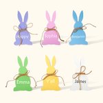 Ornement en Forme de Lapin avec Nœud Papillon Décoration Table Personnalisée avec Nom Cadeau de Pâques pour Famille
