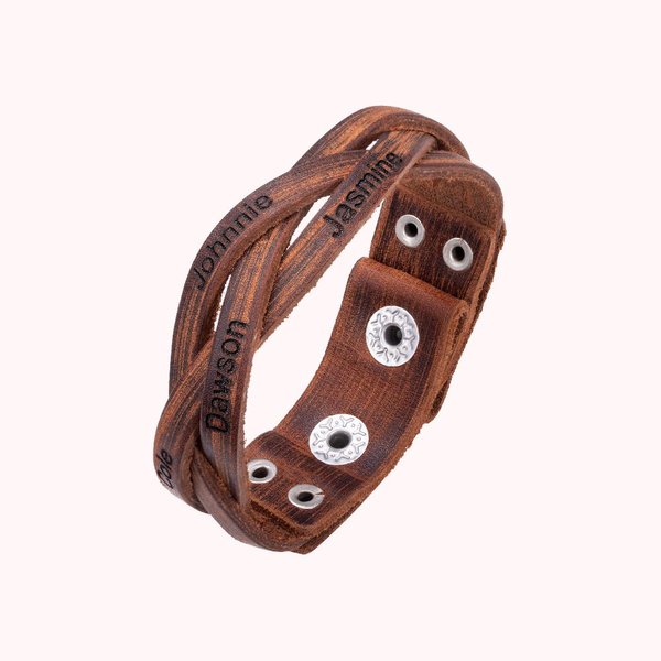 Bracelet en Cuir Tissé Personnalisé avec 1 - 5 Prénoms Gravés Cadeau Anniversaire Fête des Mères pour Maman