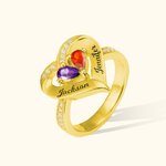 Bague de Relation en Forme de Coeur Personnalisée avec Double Nom et Pierres de Naissance Cadeau d'Anniversaire de Fête des Mères pour Elle
