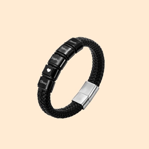Double Name Beads Leather Bracelets for Boyfriend