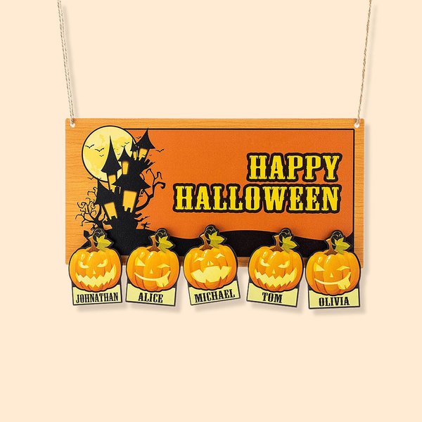 Engraved Halloween Pumpkins Wood Sign Wall Art Decor
