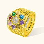 Personalised 1- 9 Square Birthstone Ring with Engraved Name Family Couple Sterling Silver Jewellery Birthday Valentine's Day Gift for Her
