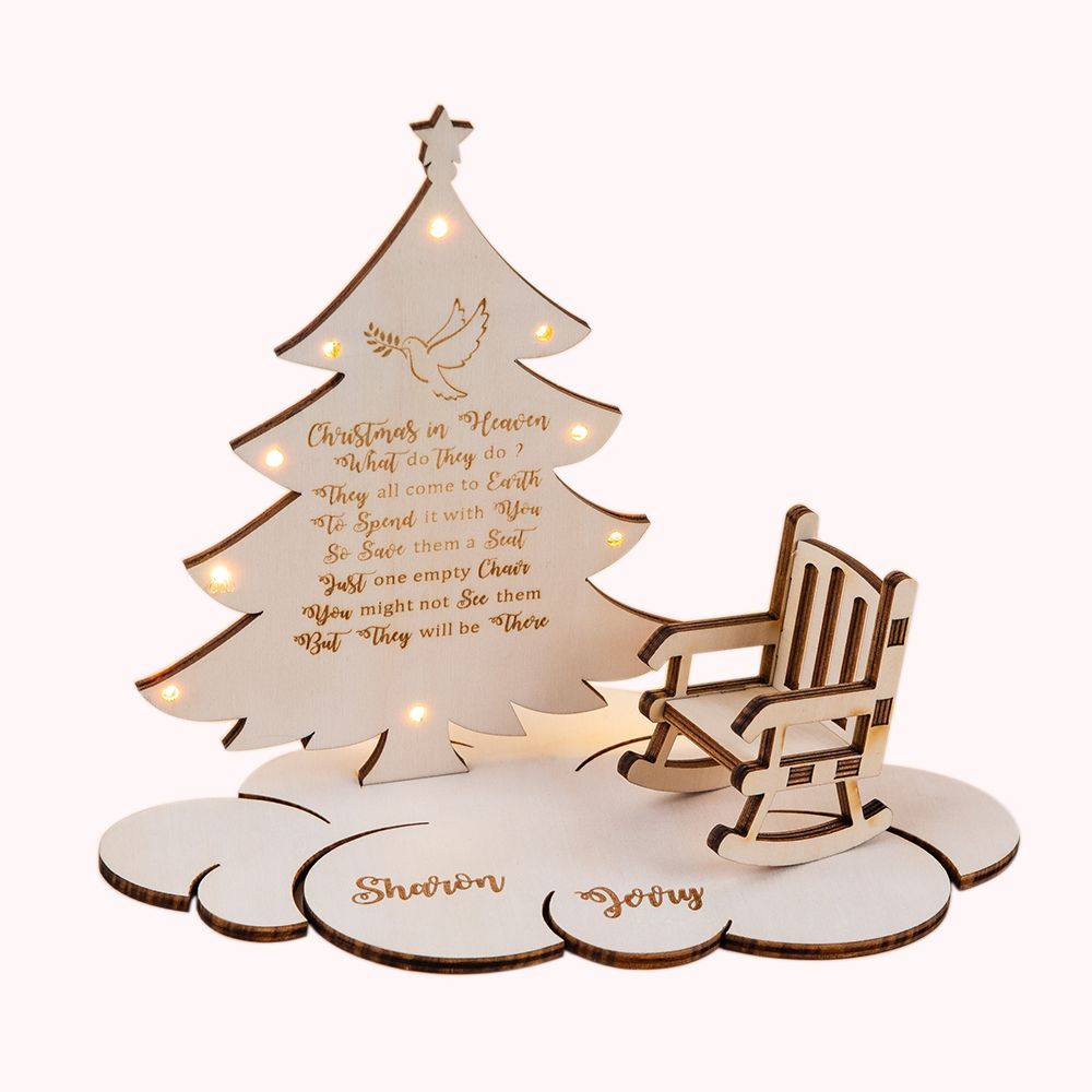 Custom Engraved Names Christmas Heaven Rocking Chair Christmas Tree Poem Memorial Gift
