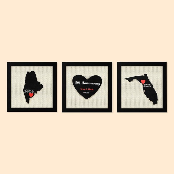 Personalized Anniversary State Map Wall Frame Set