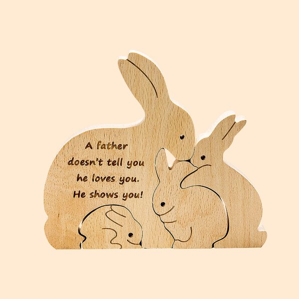 Personalised Wooden Family Bunnies Puzzle Cuddling Rabbits Tabletop Decoration with Engraved Names Easter Birthday Gift for Kids Family