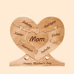Gepersonaliseerd houten hart familie-eenheid puzzel plaquette met 1-6 namen Kerstmis Moederdag Thanksgiving Day Home Decor voor familie
