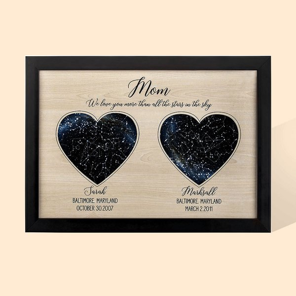Panneau en Bois Gravé Personnalisé avec Texte Carte des Étoiles Art Mural Décoratif Cadeau Fête des Pères Fête des Mères pour Famille
