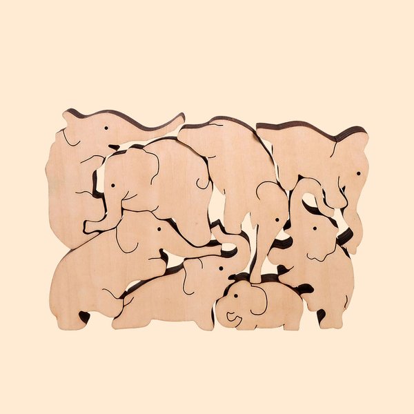 Wooden Elephants Block Puzzle Building Toys