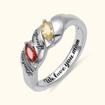 Bague en Argent Personnalisée avec Gravure et 2-4 Pierres de Naissance Cadeau Fête des Mères pour Femme