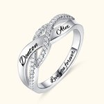 Personalized Twisted Sterling Silver Ring with Engraved Double Name and Text Valentine's Day Anniversary Gift for Couple