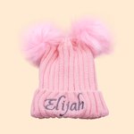 Personalized Double Pom Pom Baby Knitted Winter Hat with Embroidery Name Baby Shower Christmas Day Birthday Gift for Kid Newborn