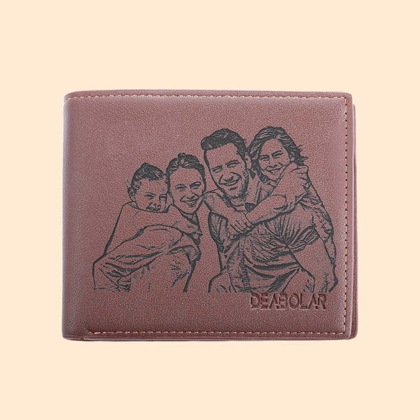 Portafoglio in pelle pieghevole da uomo personalizzato con testo inciso Foto Festa del papà Anniversario Compleanno Regalo per lui
