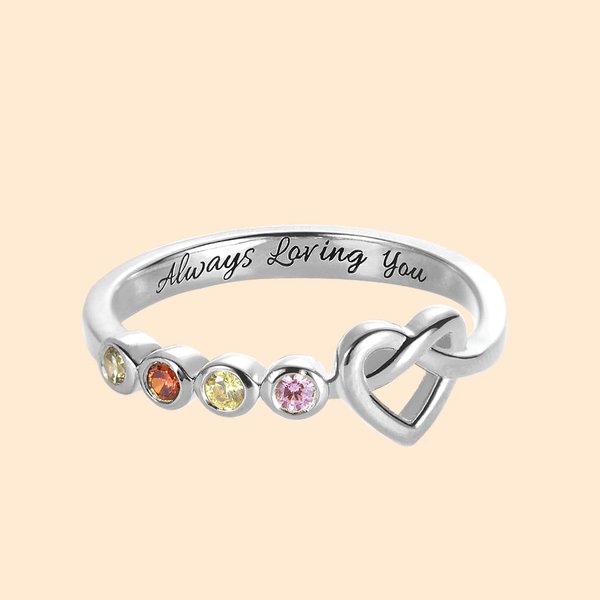 2 - 4 Piedras de Nacimiento Anillo Corazón para Mujer en Plata